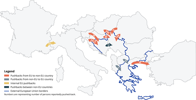 map about pushbacks at European borders